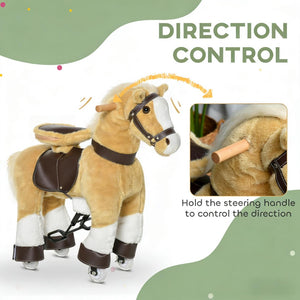 English Elm Walking Horse Ride on Toy Plush Pedal Pony with Wheels for Kids Ages 3 to 8 T3971P442210