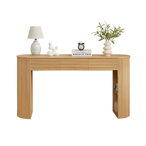 English Elm [video] Retro Fluted Console Table with 3 Drawers Open Niche Mid-century Entryway Natural N759P283616N