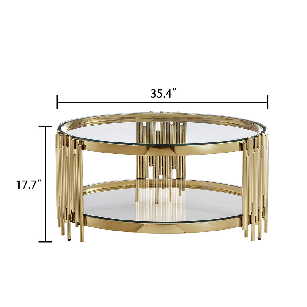 English Elm Gorgeous Golden Metal Coffee Table - Luxurious 35.43" Table With Elegant Design For Any Living Space W1241P244952