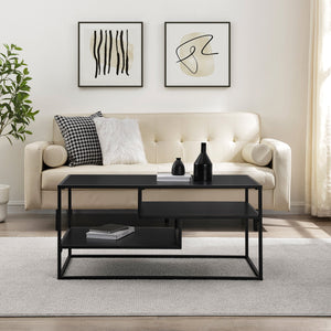 English Elm Walker Edison - Modern Minimal Floating Shelf Coffee Table Solid Black – Sleek Powder-Coated Steel, Two Display Shelves, Warp-Resistant MDF B185P326694