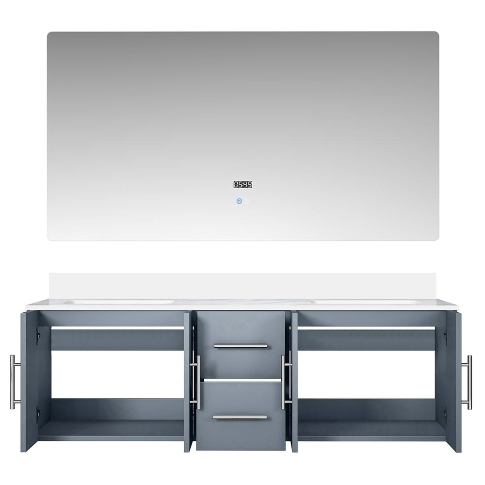 English Elm Dark Grey Double Bath Vanity 60 in with White Quartz Top, Soft-Close Storage, Scratch-Resist LED Mirror B2731S00770