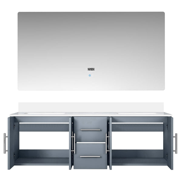 English Elm Dark Grey Double Bath Vanity 60 in with White Quartz Top, Soft-Close Storage, Scratch-Resist LED Mirror B2731S00770