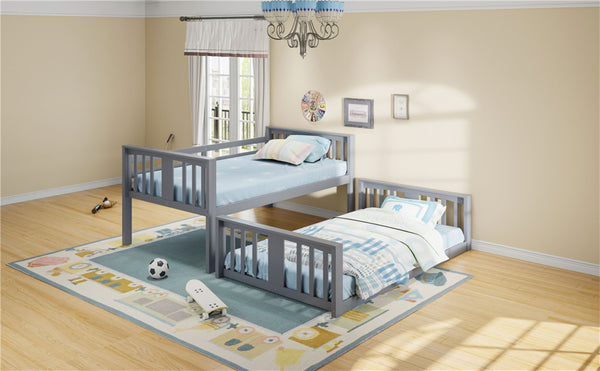 English Elm Twin Over Kids Bunk Bed Solid Pine Frame Gray Finish with Safety Guardrail N708P242163E