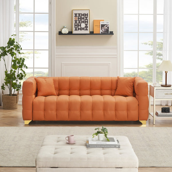 English Elm 80 Modern 3-Seat Sofa with Waterproof Polyester Blend, Solid Wood Frame, Silver Metal Legs, 500lb Capacity Orange W3356P341722