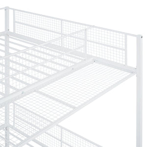 English Elm Twin Twin Over Full Metal Bunk Bed with 5-Tier Staircase Shelves, Space-Saving Storage & Wood Accents White SF000175AAK