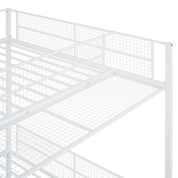 English Elm Twin Twin Over Full Metal Bunk Bed with 5-Tier Staircase Shelves, Space-Saving Storage & Wood Accents White SF000175AAK
