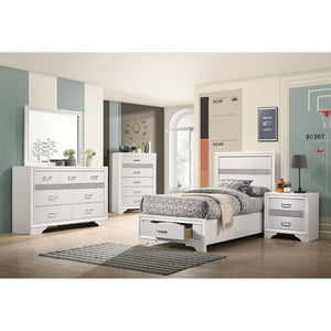 English Elm Urbana White Twin Storage Bed With Glamorous Glitter Panels & Convenient Slide-Out Drawers B062S00692-GIGA