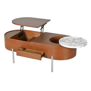English Elm VIBE 47.2" Oval Lift-Top Coffee Table with Hydraulic Lift, Hidden Storage, Rotating Tray, Modern Design Brown N724P228920D