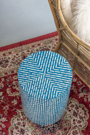 English Elm 14x14x20" Capiz Shell Inlay Pedestal Stool Coastal Bohemian Accent Side Table W2078P487474