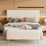 Queen Bed Frame & Ottoman Set, Beige Corduroy - Sturdy, Stylish, Spacious