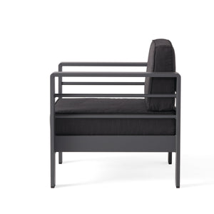 English Elm Christopher Knight Home® - CAPE Coastal Aluminum Outdoor 4-Piece Chat Set with Tempered Glass Table, Ergonomic Comfort and Space-Saving Style Gray CAPECORAL4PCSG