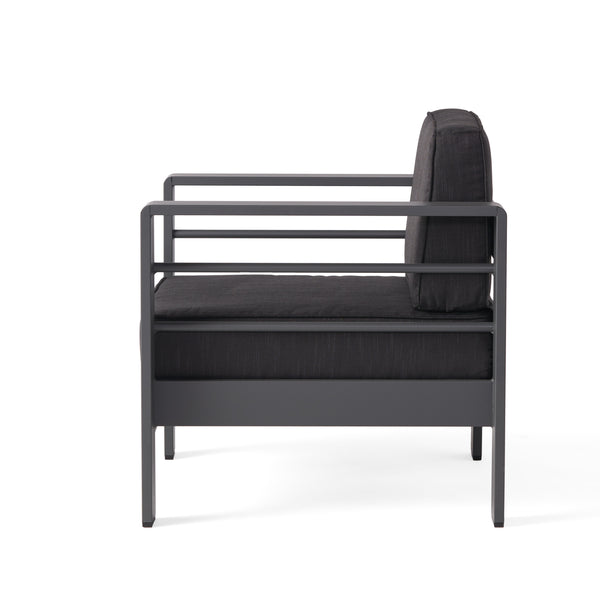 English Elm Christopher Knight Home® - CAPE Coastal Aluminum Outdoor 4-Piece Chat Set with Tempered Glass Table, Ergonomic Comfort and Space-Saving Style Gray CAPECORAL4PCSG