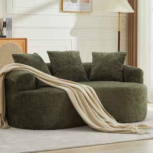 English Elm Curved Chenille Loveseat with Memory Foam Seating and Three Pillows for Compact Spaces Olive Green W2915P324471