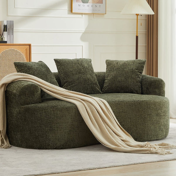 English Elm Curved Chenille Loveseat with Memory Foam Seating and Three Pillows for Compact Spaces Olive Green W2915P324471
