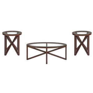 English Elm Modern Glass Coffee Table - Stylish Round Design With Solid Wood Base For Living Room & Study Use W487P317846