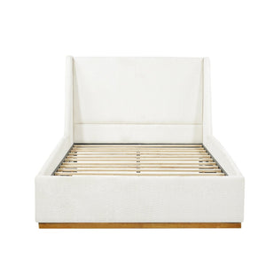 English Elm Luxury Wingback Queen Bed Padded Rubberwood Frame Splash Resistant White Upholstery N769Q393037W