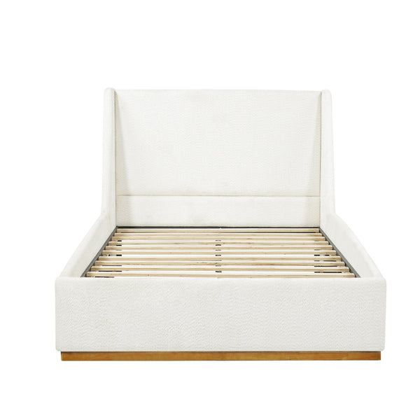 English Elm Luxury Wingback Queen Bed Padded Rubberwood Frame Splash Resistant White Upholstery N769Q393037W