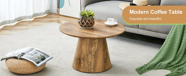 English Elm Nested Round Coffee Table Set Two Piece Wood Grain Veneer for Living Room or Office W2920S00112