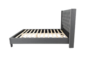 English Elm QUEEN Upholstered Bed Blue Gray with Polyester Fabric & Wood Frame, Headboard 47"H, Stylish Kingly Look B089S00129