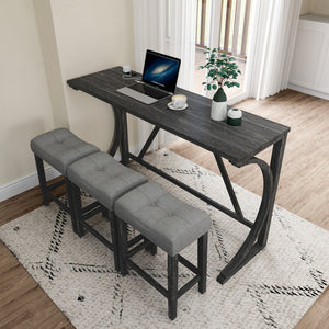 English Elm Bar Industrial Bar Table Set with Power Outlet and Upholstered Chairs, Space-Saving Dining Hub Grey+Black W487P333506