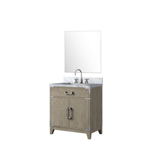 English Elm Grey Oak 30" Single Bath Vanity Set With Carrara Marble Top, 28" Mirror & Chrome Faucet Included B2731S02005