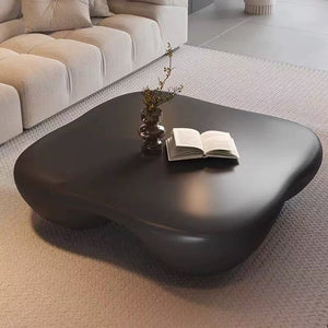 English Elm Modern Faux Travertine Coffee Table with Fiberglass Strength, Piano Finish, Sculptural Round Base, 42.9" Black W2085P359732