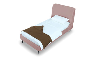 English Elm Twin Velvet Upholstered Bed with Arched Headboard and Sleek Metal Legs for Bedroom Pink+Black B365S00152