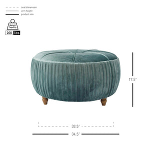 New Pacific Direct Helena Velvet Round Ottoman – Elegant Plush Upholstery With Wooden Legs, Perfect For Any Décor! Emerald 100% Polyester 1600007-185-npd