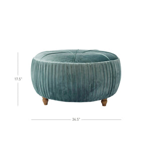 New Pacific Direct Helena Velvet Round Ottoman – Elegant Plush Upholstery With Wooden Legs, Perfect For Any Décor! Emerald 100% Polyester 1600007-185-npd