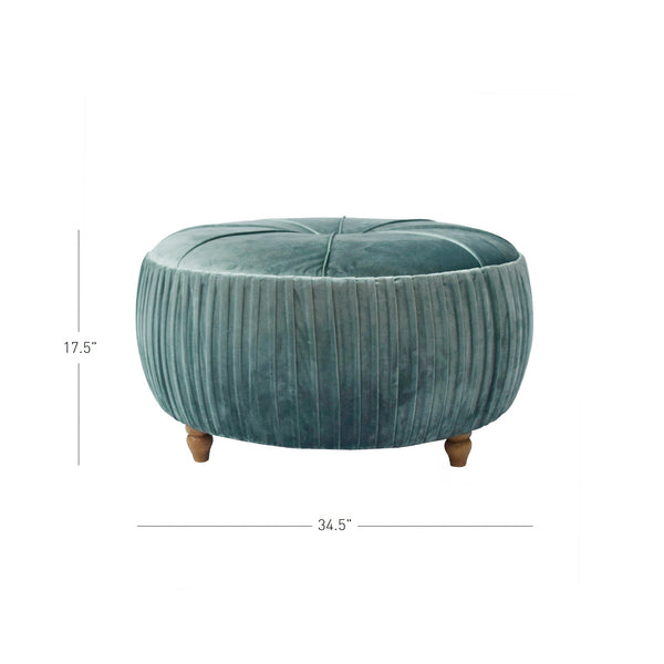 New Pacific Direct Helena Velvet Round Ottoman – Elegant Plush Upholstery With Wooden Legs, Perfect For Any Décor! Emerald 100% Polyester 1600007-185-npd