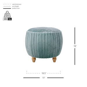 New Pacific Direct Helena Small Round Ottoman With Natural Wood Legs – Plush Velvet, Tufted Top, And Elegant Design Emerald 100% Polyester 1600008-185-npd