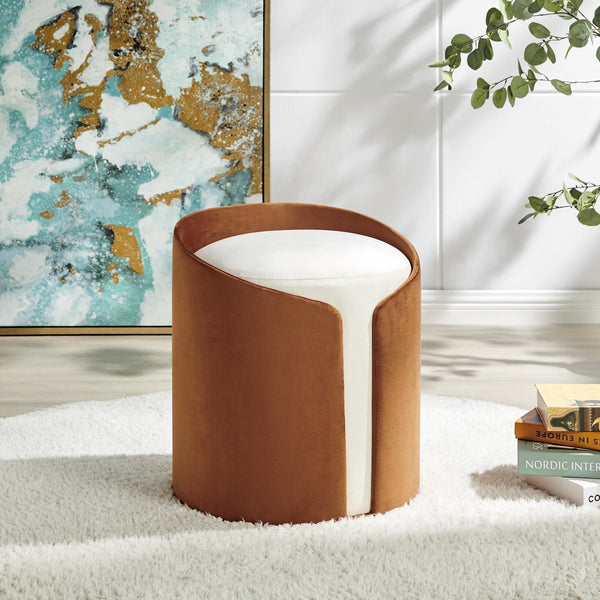 New Pacific Direct Vinda Velvet Ottoman - Chic Multi-functional Footrest, Side Table & Stool In Serene Terracotta/Cream Serene Terracotta,Serene Cream 100% Polyester 1600084-7048-npd