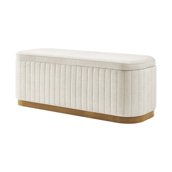 New Pacific Direct Clinton Luxe Storage Bench - Chic Green Fabric With Hidden Compartment For Clutter-free Living Spaces Seneca Beige 100% Polyester 1600093-710-npd