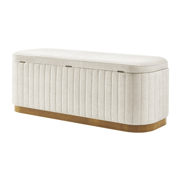 New Pacific Direct Clinton Luxe Storage Bench - Chic Green Fabric With Hidden Compartment For Clutter-free Living Spaces Seneca Beige 100% Polyester 1600093-710-npd