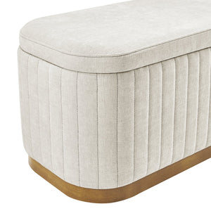 New Pacific Direct Clinton Luxe Storage Bench - Chic Green Fabric With Hidden Compartment For Clutter-free Living Spaces Seneca Beige 100% Polyester 1600093-710-npd