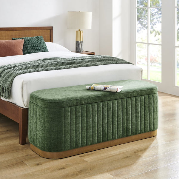 New Pacific Direct Clinton Luxe Storage Bench - Chic Green Fabric With Hidden Compartment For Clutter-free Living Spaces Seneca Green 100% Polyester 1600093-714-npd