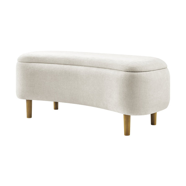 New Pacific Direct Leony Chenille Storage Bench With Lifting Cushion And Charming Chestnut Wood Legs For Stylish Spaces Seneca Beige 100% Polyester 1600094-710-npd