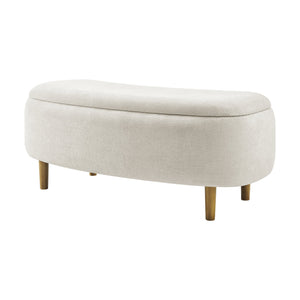 New Pacific Direct Leony Chenille Storage Bench With Lifting Cushion And Charming Chestnut Wood Legs For Stylish Spaces Seneca Beige 100% Polyester 1600094-710-npd