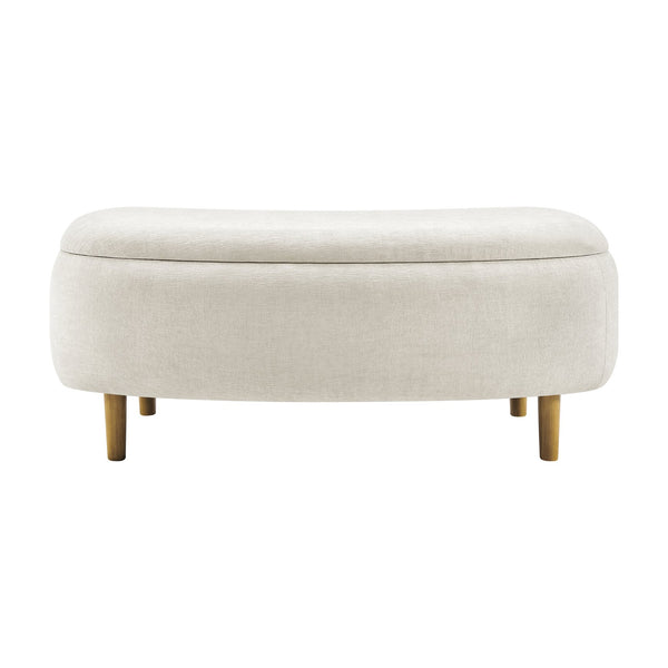 New Pacific Direct Leony Chenille Storage Bench With Lifting Cushion And Charming Chestnut Wood Legs For Stylish Spaces Seneca Beige 100% Polyester 1600094-710-npd
