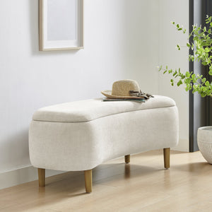 New Pacific Direct Leony Chenille Storage Bench With Lifting Cushion And Charming Chestnut Wood Legs For Stylish Spaces Seneca Beige 100% Polyester 1600094-710-npd