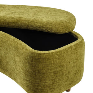 New Pacific Direct Leony Chenille Storage Bench With Lifting Cushion And Charming Chestnut Wood Legs For Stylish Spaces Seneca Olive 100% Polyester 1600094-713-npd