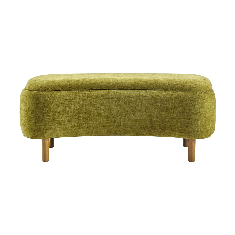 New Pacific Direct Leony Chenille Storage Bench With Lifting Cushion And Charming Chestnut Wood Legs For Stylish Spaces Seneca Olive 100% Polyester 1600094-713-npd