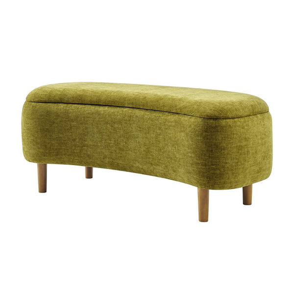 New Pacific Direct Leony Chenille Storage Bench With Lifting Cushion And Charming Chestnut Wood Legs For Stylish Spaces Seneca Olive 100% Polyester 1600094-713-npd