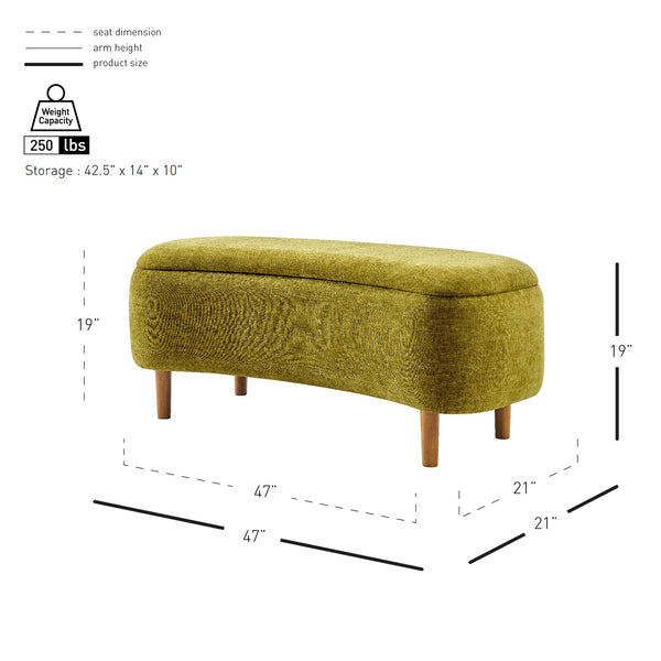 New Pacific Direct Leony Chenille Storage Bench With Lifting Cushion And Charming Chestnut Wood Legs For Stylish Spaces Seneca Olive 100% Polyester 1600094-713-npd
