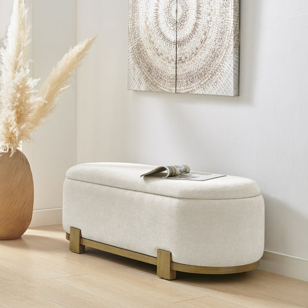 New Pacific Direct Ayleen Chenille Storage Bench - Stylish, Cozy Seating With Hidden Storage For Modern Homes And Spaces Seneca Beige 100% Polyester 1600095-710-npd