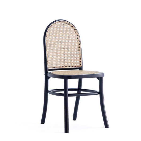 English Elm Paragon Solid Wood Dining Chair with Natural Cane Back, Tall Round Design, Cushioned Seat Included Black+Grey B365P400007