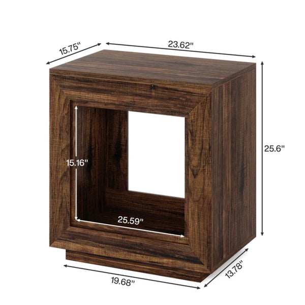 English Elm Modern Two Tier End Table Black Metal Frame Wood Grain Surface for Living Room T3971P451574