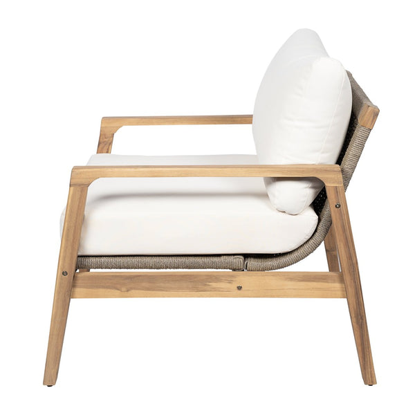 English Elm Outdoor Acacia Wood Rope Club Chair with Cushion for Coastal Patio Comfort N772P415592T