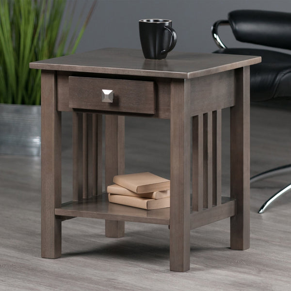 Winsome Wood Stafford Accent Table - Stylish Oyster Gray End Table With Storage Drawer & Open Shelf Design Oyster Gray Solid ,Composite Wood 16018-winsome-wood