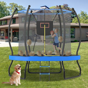 English Elm 8ft Round Backyard Trampoline with Enclosure Net Basketball Hoop and Safety Ladder N739P307894C